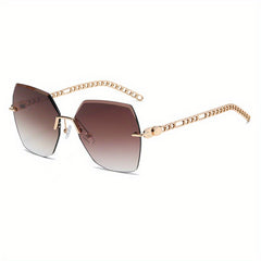 Y2K Rimless Sunglasses For Women Mod Chain Charm Gradient Metal Glasses