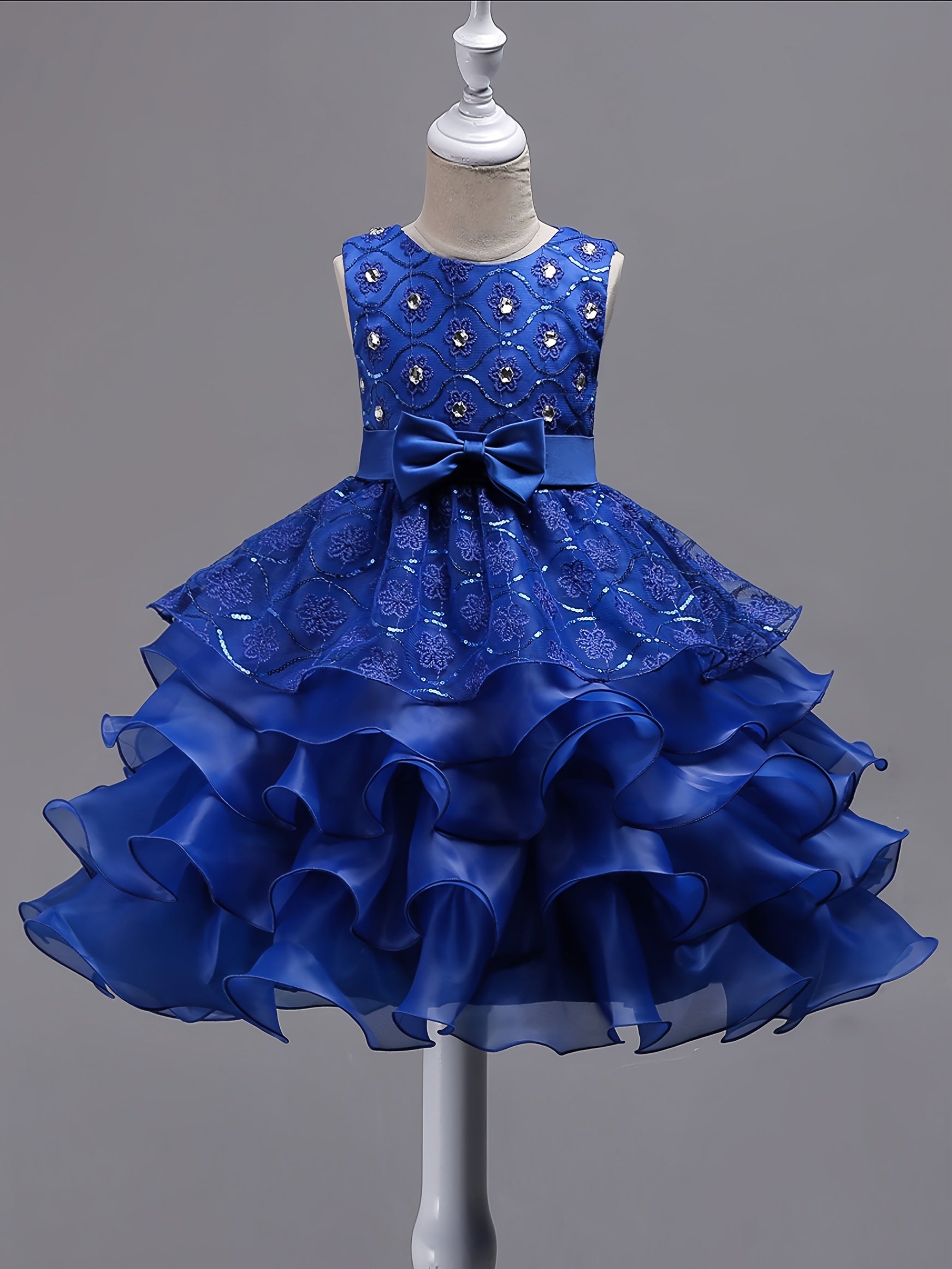Girls Floral Embroidery Bowknot Sleeveless Princess Dress