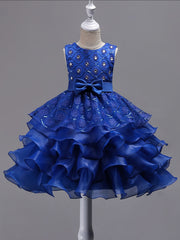 Girls Floral Embroidery Bowknot Sleeveless Princess Dress