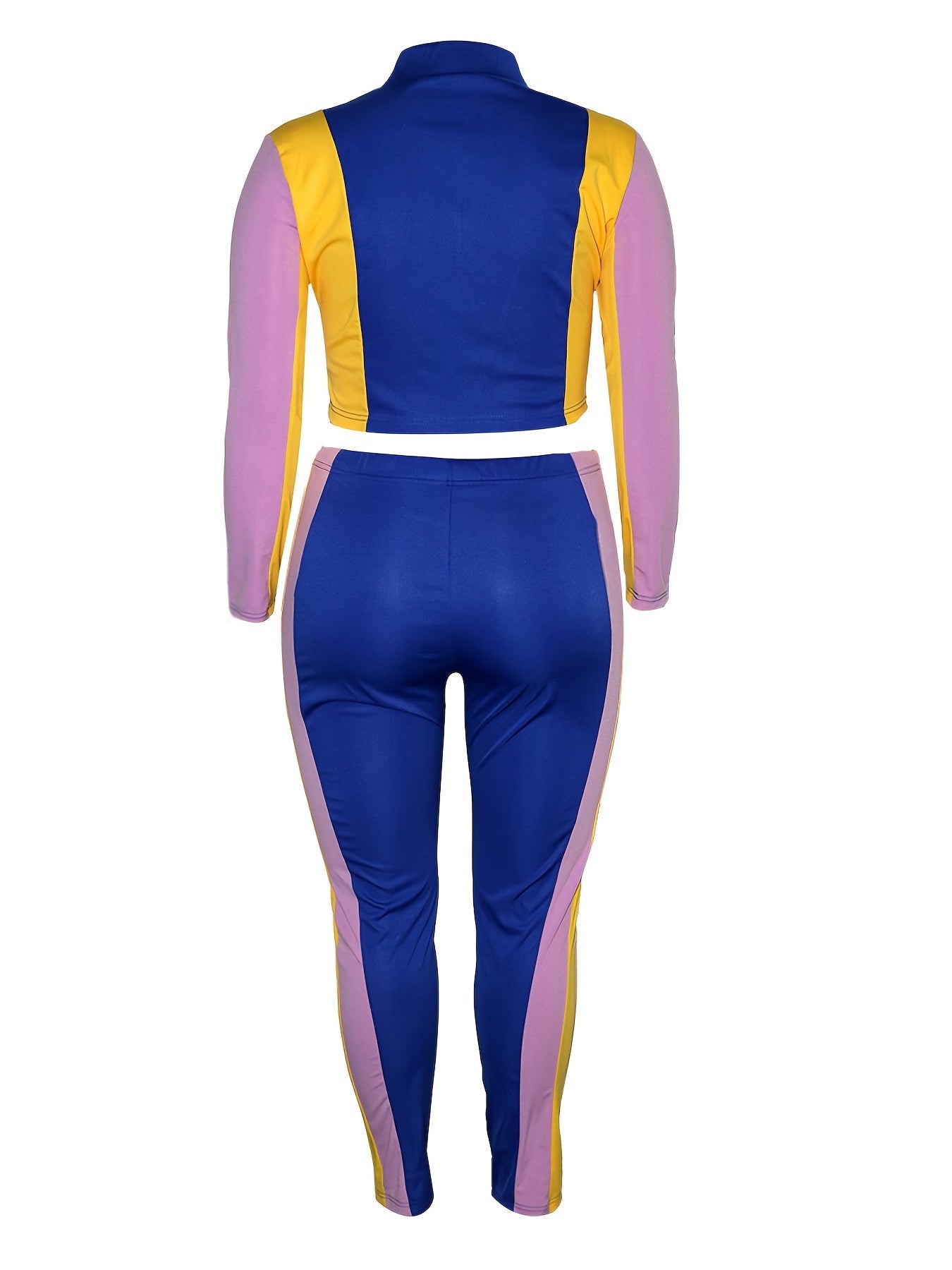 Colorblock Zip Up Jacket & Pants Set Plus Size