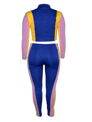 Colorblock Zip Up Jacket & Pants Set Plus Size