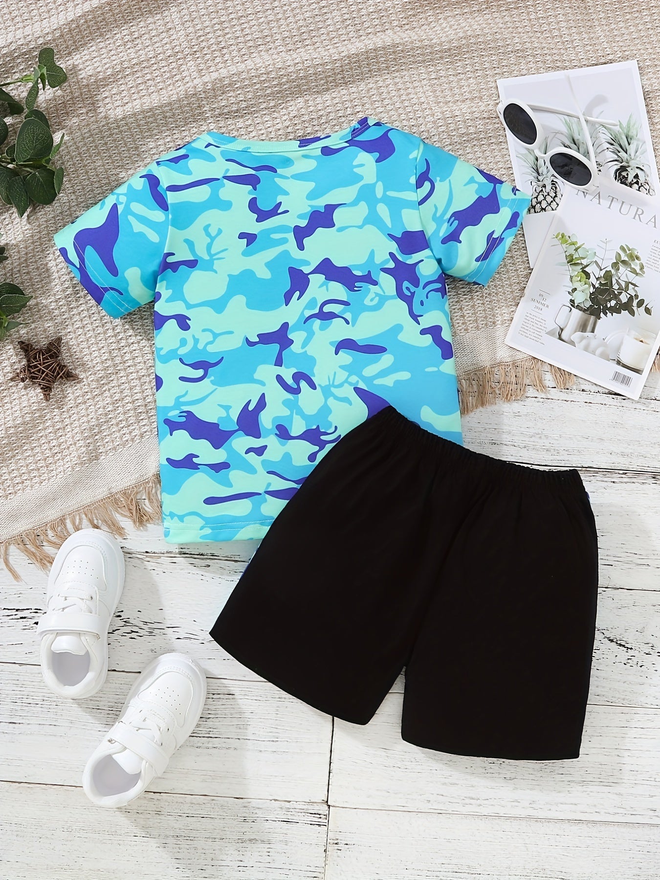 Boys Camo T Shirt and Shorts Set for Summer
