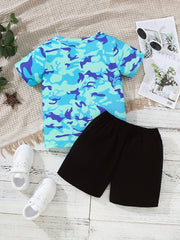 Boys Camo T Shirt and Shorts Set for Summer