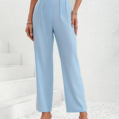 Ruched Wide Leg Pants High Waist Solid Work Office Pants