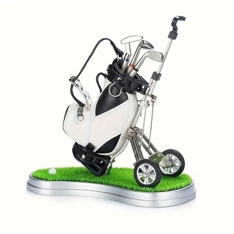 Creative Golf Cart Holder Pen Set PU Material Office Gift Ball Table Accessories