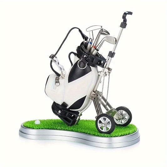 Creative Golf Cart Holder Pen Set PU Material Office Gift Ball Table Accessories