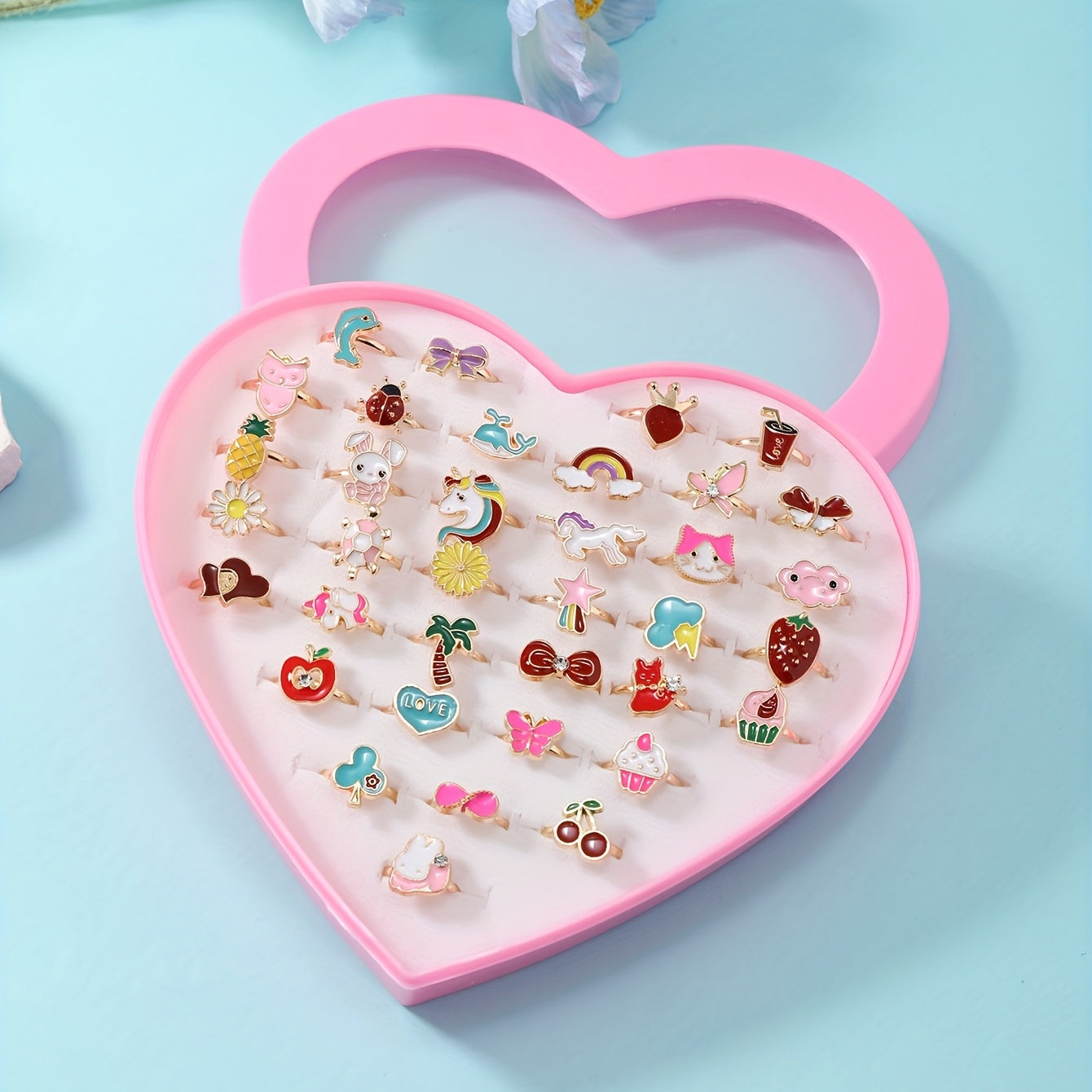 36pcs Girls Colorful Alloy Rings Set Kids Holiday Party Accessories