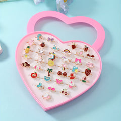 36pcs Girls Colorful Alloy Rings Set Kids Holiday Party Accessories