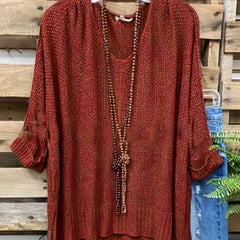 V-Neck Ribbed Sweater Long Sleeve Pullover Jumper
