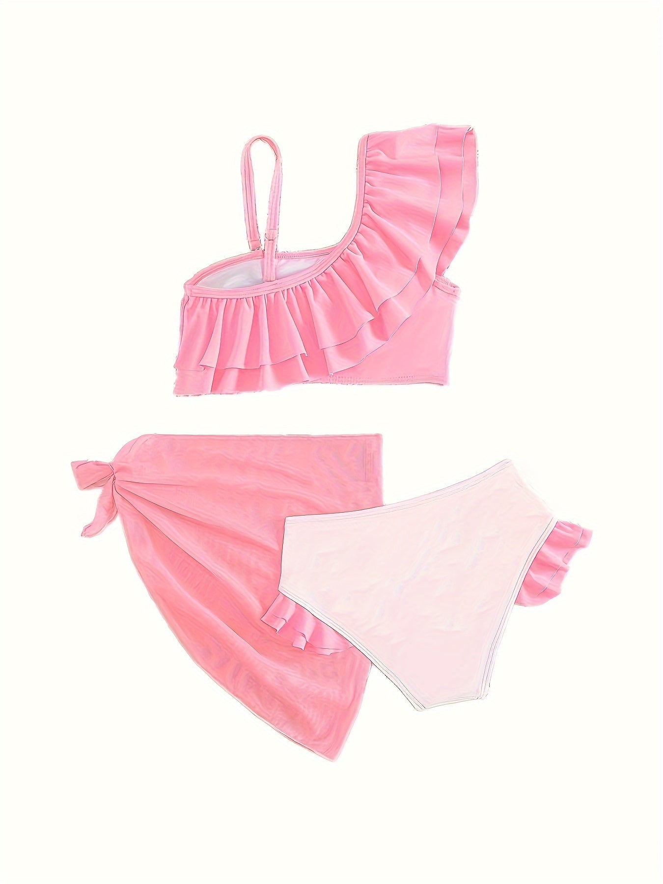 Girls Flamingo Graphic Ruffle Trim Bathing Suit Set