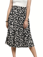 Boho High Waist Floral Print Pleated Skirt