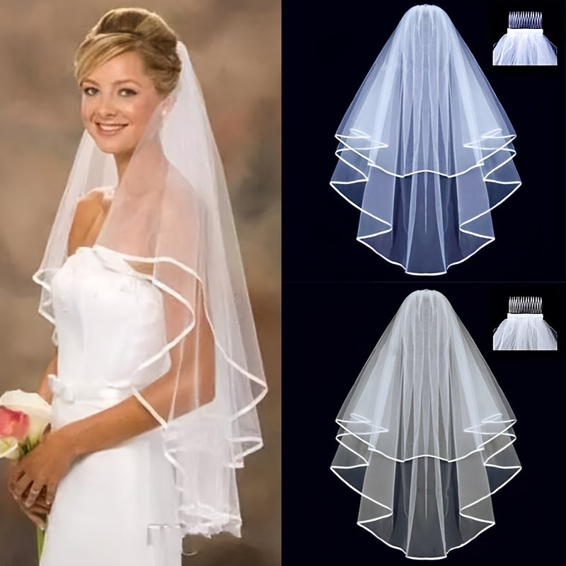 Minimalist Bridal Veil with Hair Comb Non Slip Mesh Headwear