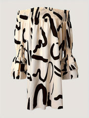 Casual Dress Women's Plus Print Off Shoulder Loose Fit Mini Dress