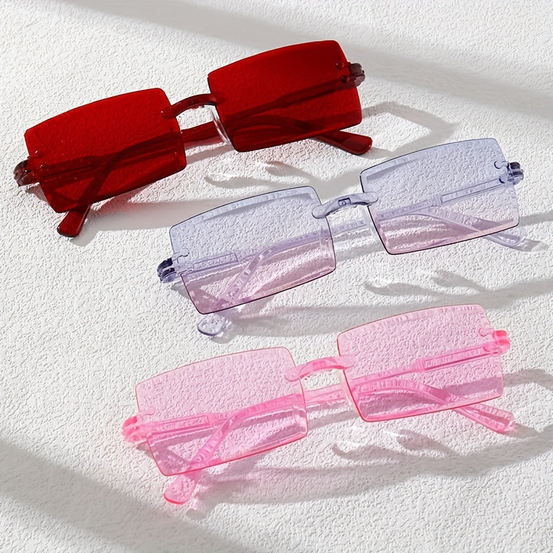 3 Pairs Square Rimless Sunglasses With Zipper Glasses Case