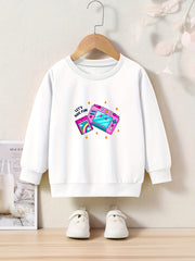 Cartoon Camera Print Girls Casual Pullover Sweatshirt