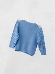 Kids Small Flower Embroidered Cotton Knitted Cardigan