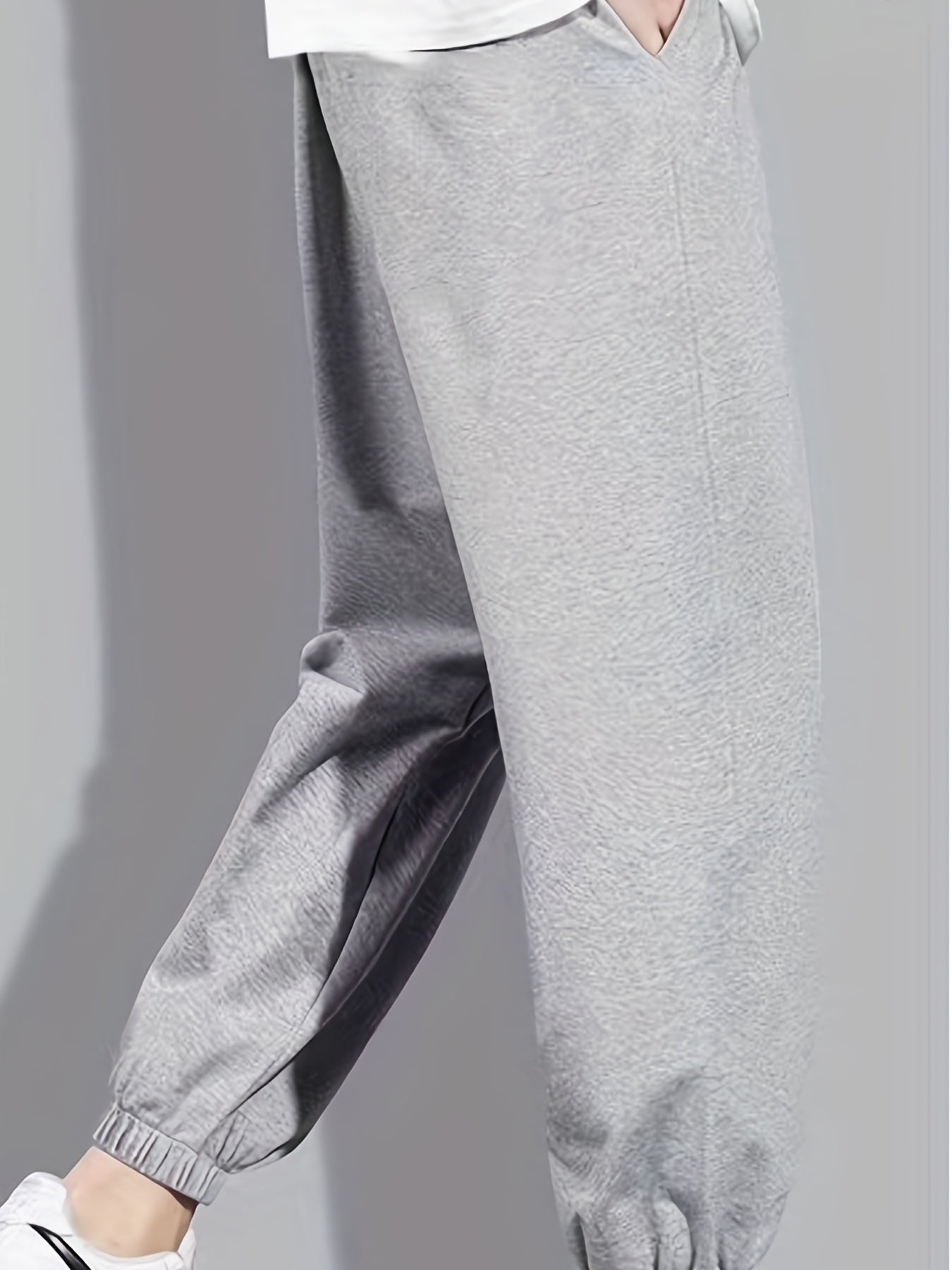 Men's Solid Drawstring Sweatpants Loose Fit Straight Leg