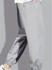 Men's Solid Drawstring Sweatpants Loose Fit Straight Leg