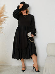 Solid Scallop Trim Flounce Sleeve Maxi Dress