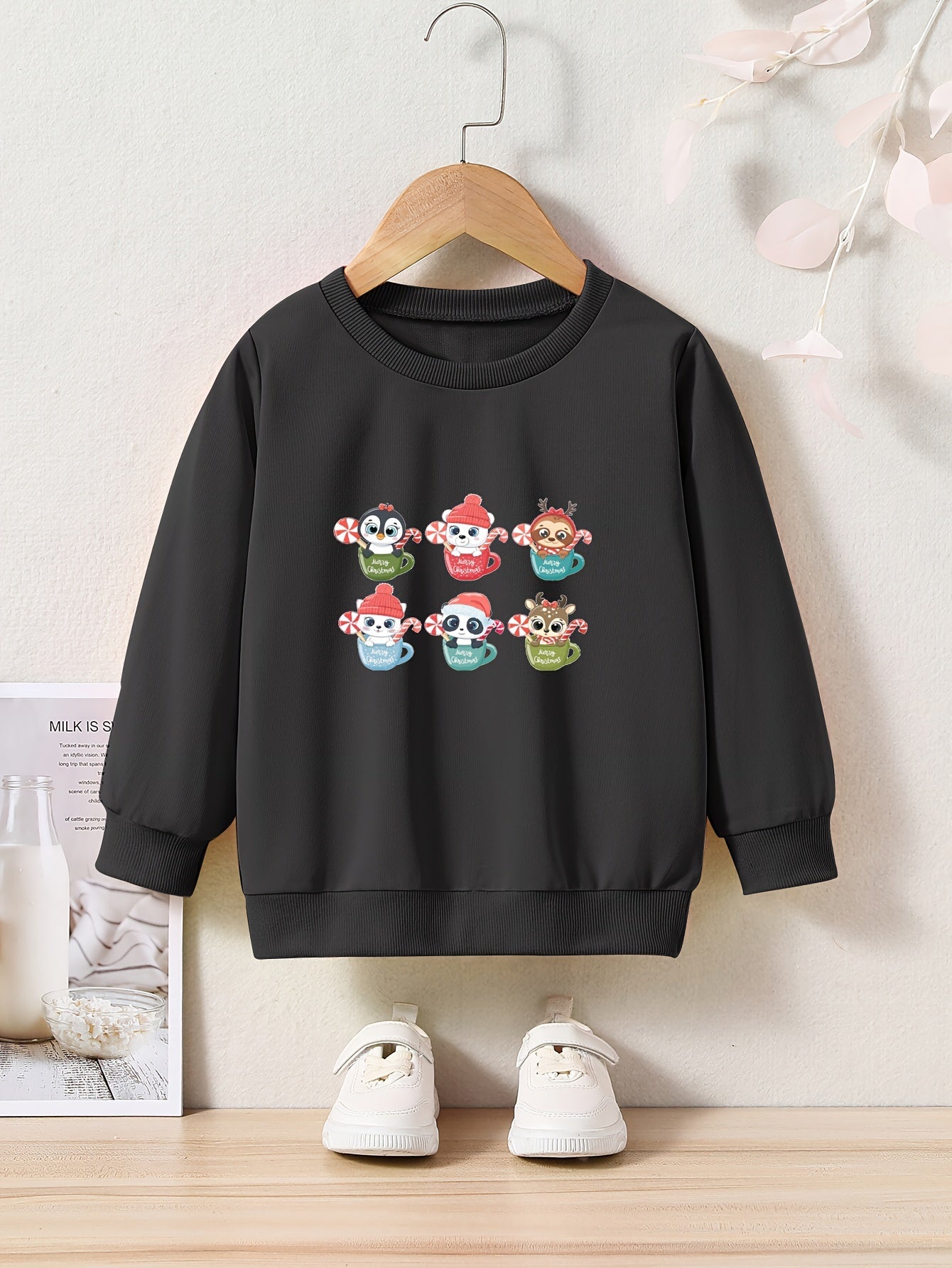Merry Christmas Animals Print Girls Casual Pullover Sweatshirt