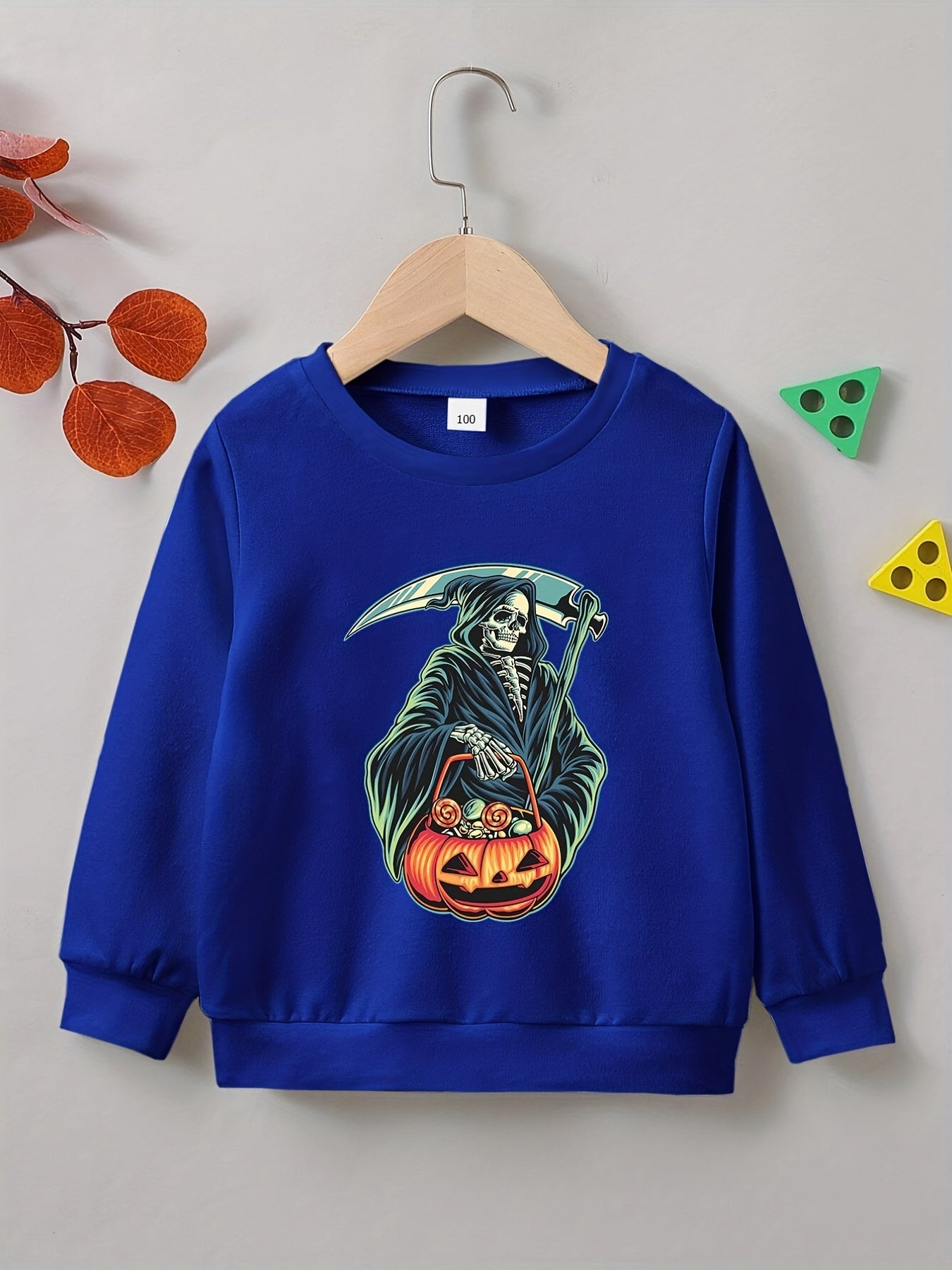 Halloween Party Skeleton Sweatshirt Boys Casual Crew Neck Tops Kids Clothing