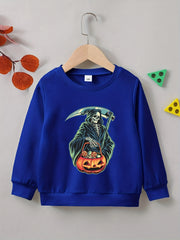 Halloween Party Skeleton Sweatshirt Boys Casual Crew Neck Tops Kids Clothing