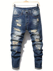 Men's Slim Fit Ripped Vintage Jeans Casual Street Style Distressed Denim Pants