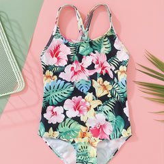 Toddler Girls Hawaiian Floral Swimsuit High Waist Swimwear