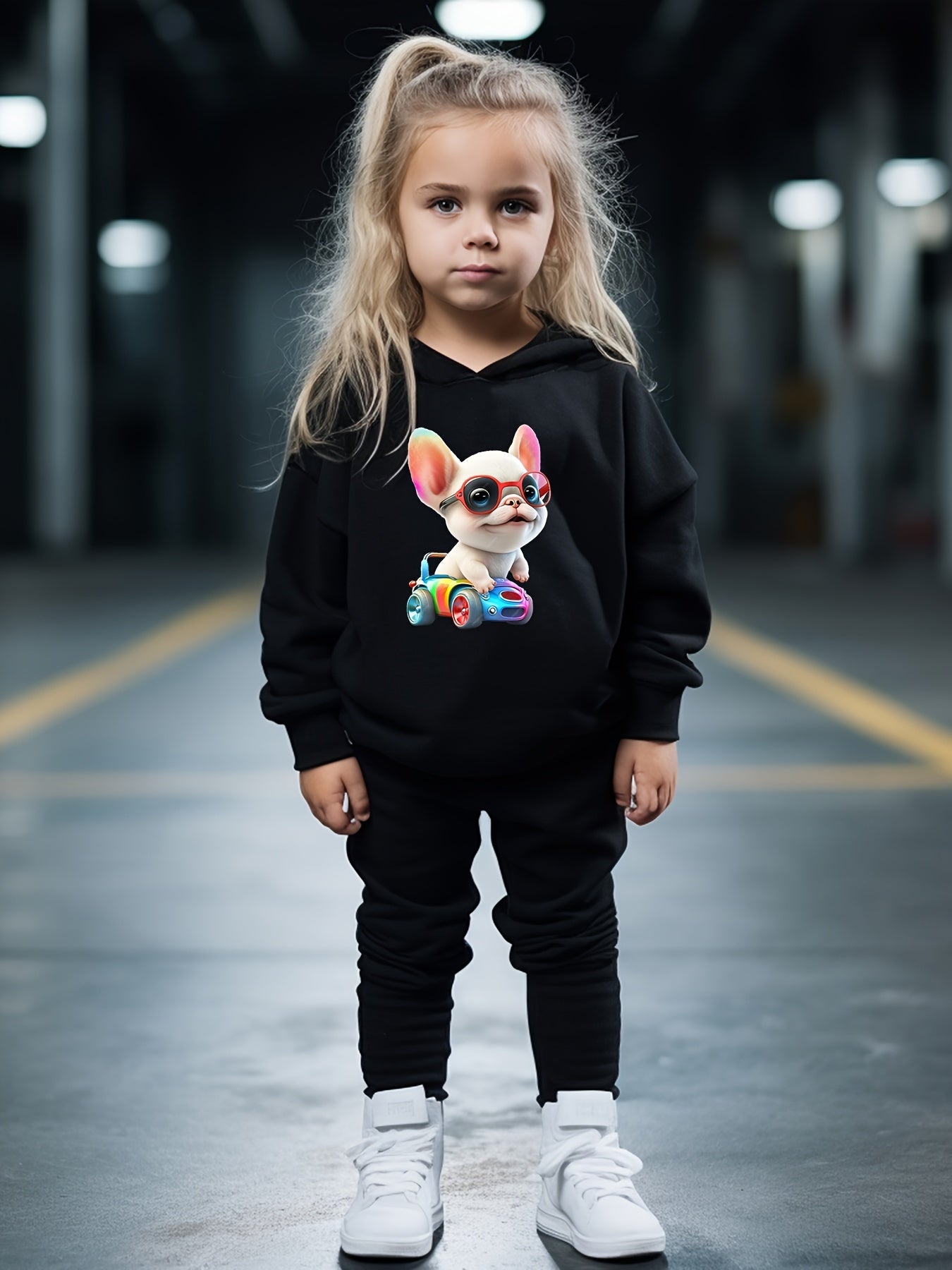 OERYUI Puppy Print Hoodies Pants Set For Kids