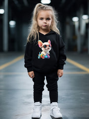 OERYUI Puppy Print Hoodies Pants Set For Kids