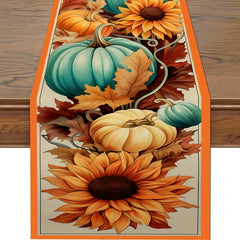 Thanksgiving Pumpkin Pattern Table Runner Fall Decor Washable Table Cover