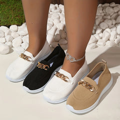 Women's Chain Decor Sock Shoes Knit Low Top Slip On Shoes