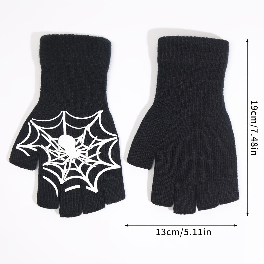Halloween Spider Gloves Men Women Luminous Touch Screen Fingerless Winter Warm