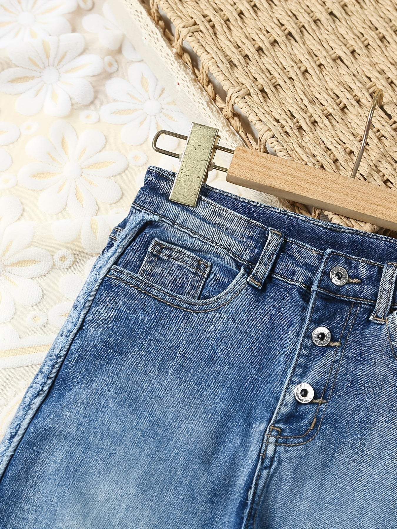 Girls' Raw Cut Skinny Jeans Stretchy Casual Street Tight Fit Denim Trousers