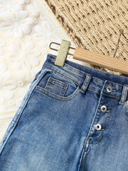 Girls' Raw Cut Skinny Jeans Stretchy Casual Street Tight Fit Denim Trousers