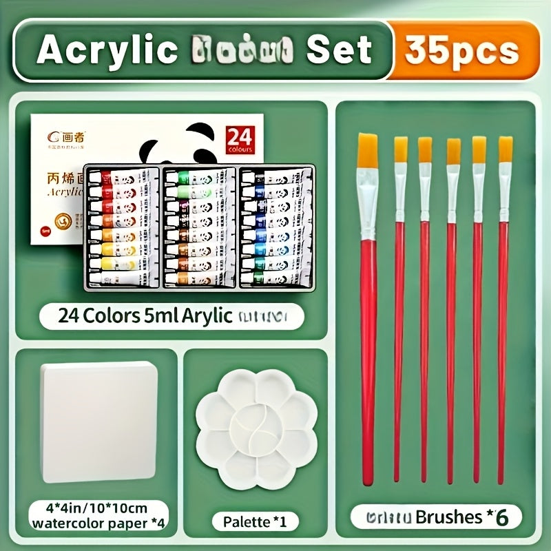 Acrylic Paint Set with Brushes, Paper, Palette & Pigment for Various Surfaces