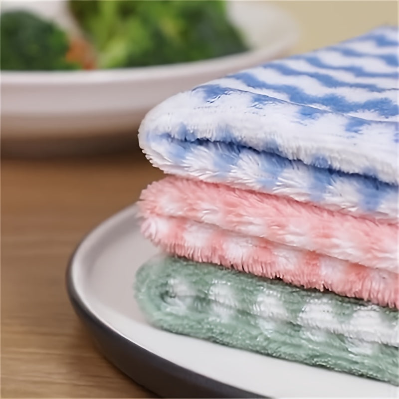 5pcs Microfiber Striped Dish Cloths Coral Velvet Towels for Kitchen Bathroom Car
