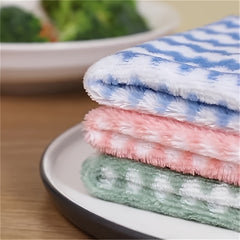 5pcs Microfiber Striped Dish Cloths Coral Velvet Towels for Kitchen Bathroom Car