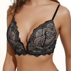Floral Lace Plunge Bra with Scallop Trim
