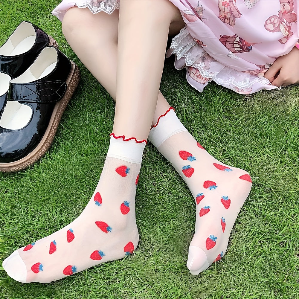 Ruffle Mesh Socks Sweet & Sheer Mid Tube Socks Women's Stockings