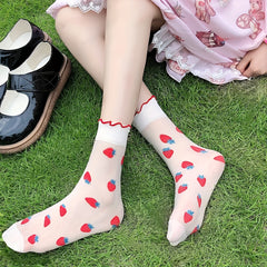 Ruffle Mesh Socks Sweet & Sheer Mid Tube Socks Women's Stockings