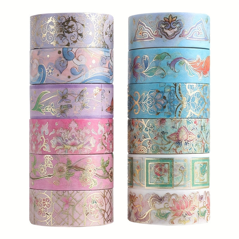 12pcs Flower Washi Paper Tape Set for DIY Scrapbook Decoration