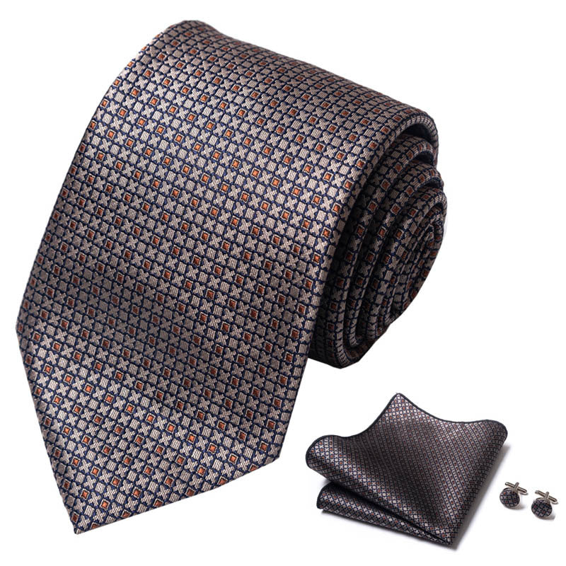 Men's Classic Business Tie Set with Pocket Square & Cufflinks