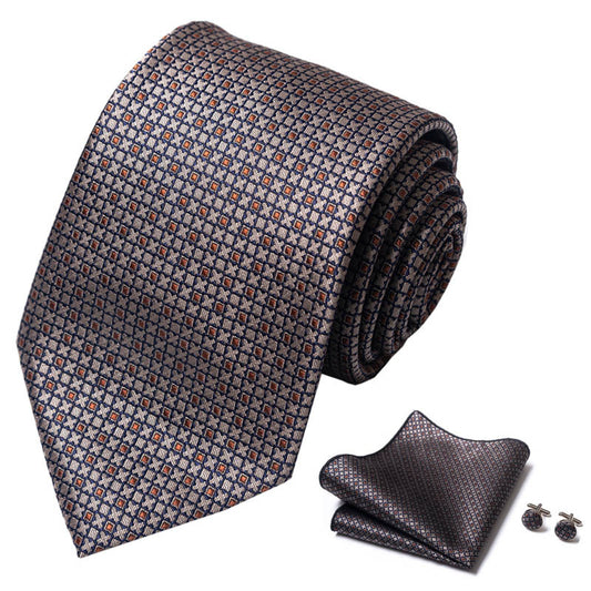 Men's Classic Business Tie Set with Pocket Square & Cufflinks