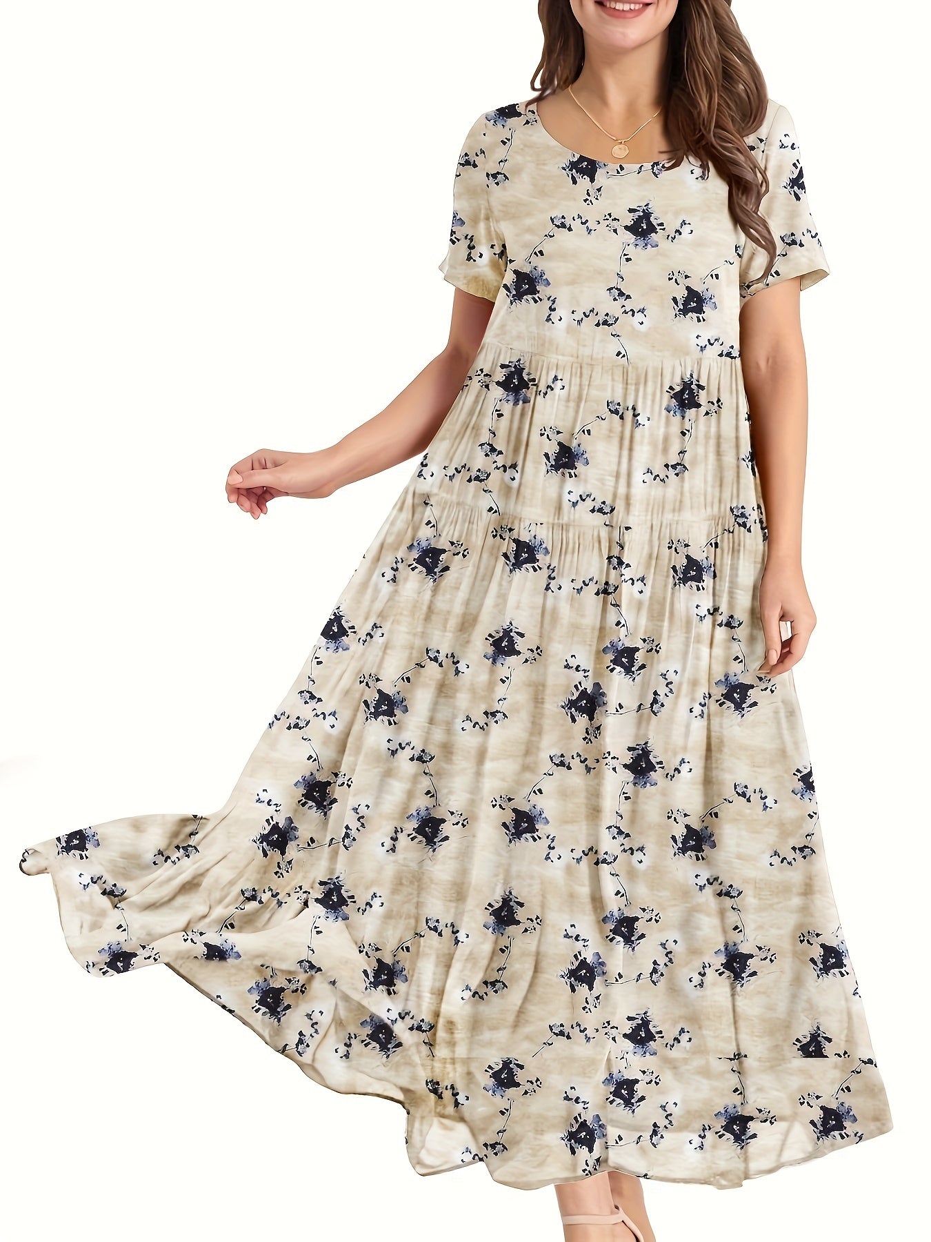 Floral Print Short Sleeve Maxi Dress