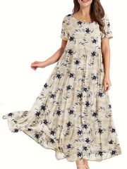 Floral Print Short Sleeve Maxi Dress