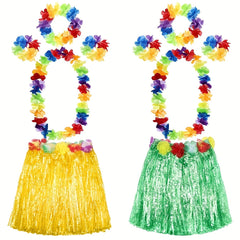 2 Sets Hawaiian Grass Hula Skirts & Leis for Women