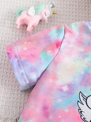 Girls Unicorn Graphic T-Shirt & Shorts Set for Summer