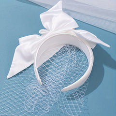 Vintage Ivory Mesh Bow Headband Wide Brim Women's Hair Accessories