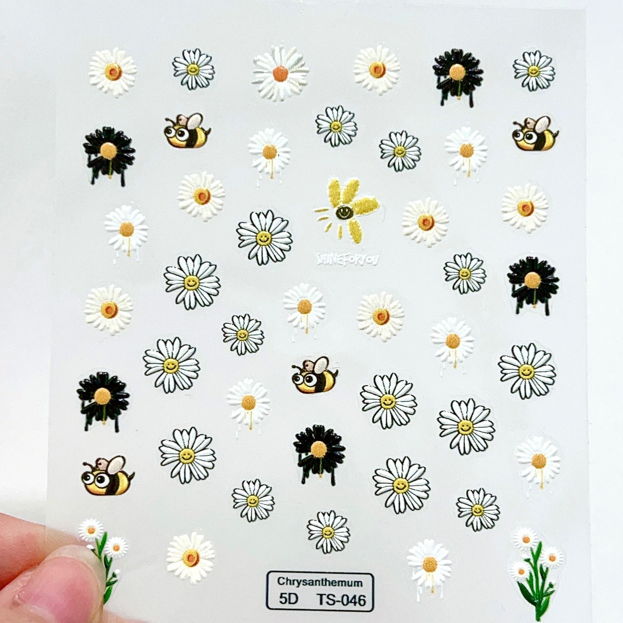 5D Daisy Bee Nail Art Stickers, Self Adhesive Nail Decals